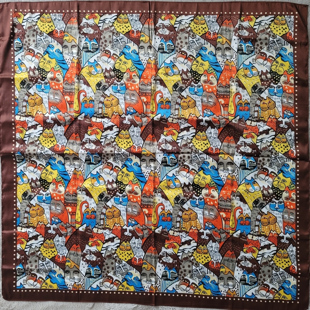 New 😼😼 Silk Cat Print Scarf, 36"x36" - Picture 2 of 6